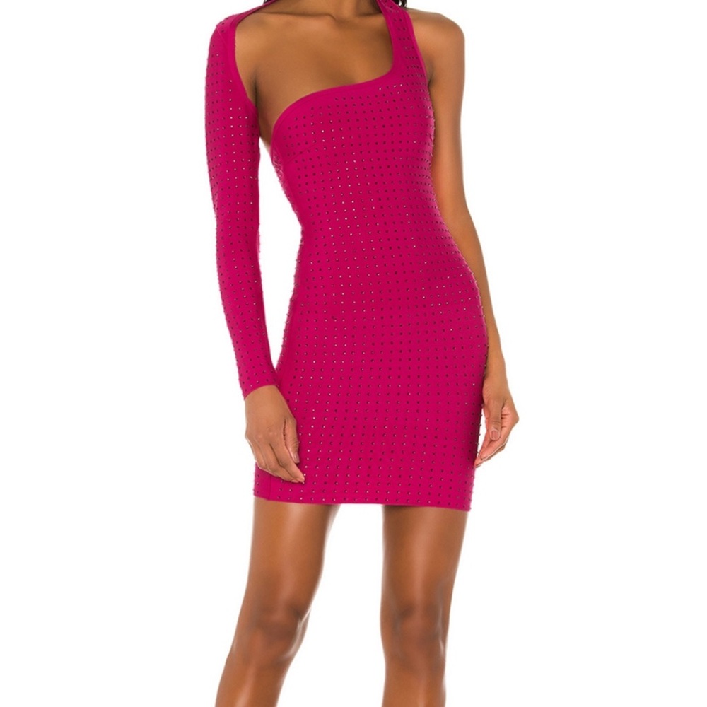 Superdown Pink Asymmetrical One-Shoulder Bodycon Dress